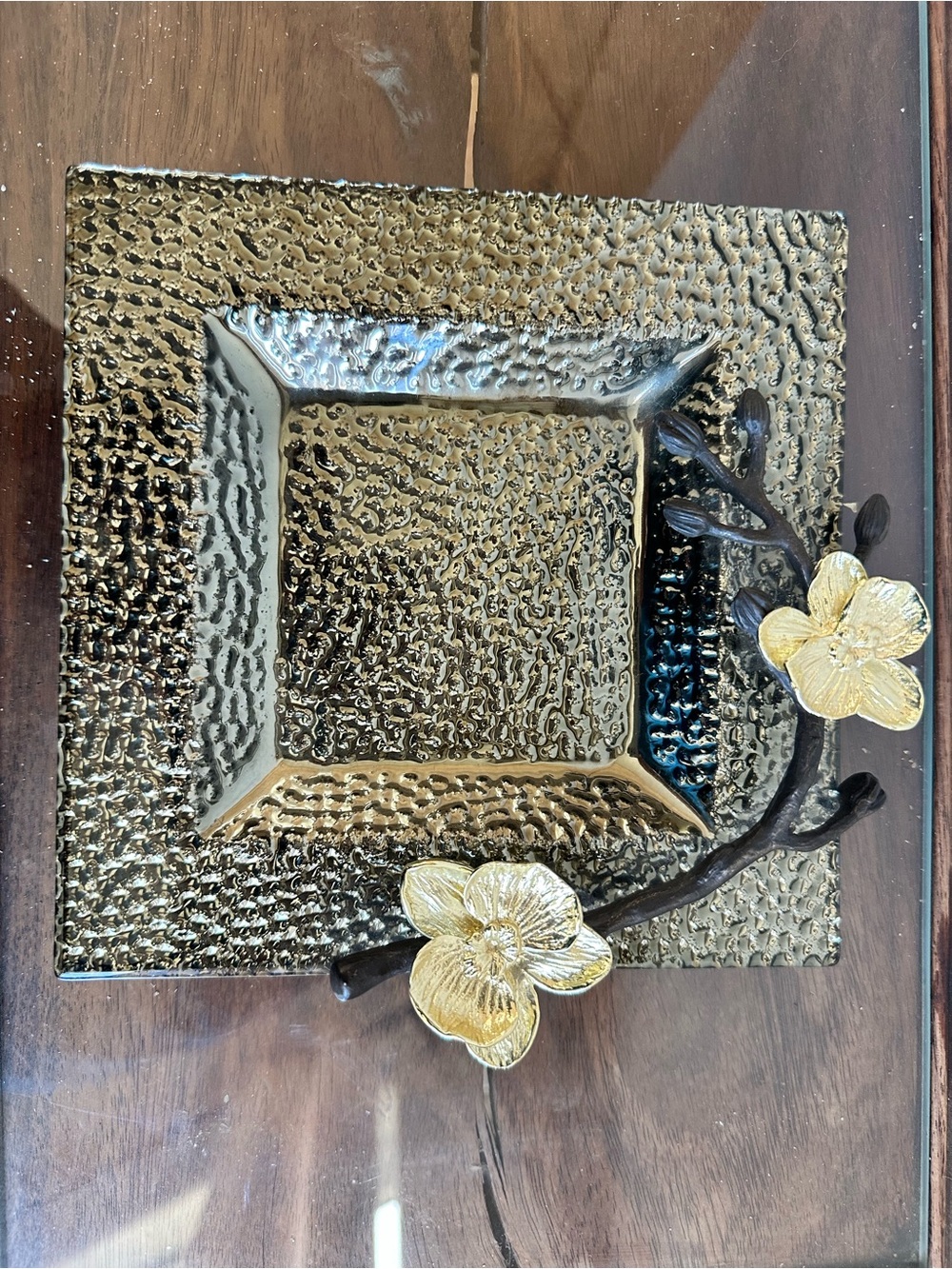 Michael Aram Gold and Black Floral Decorative Tray
